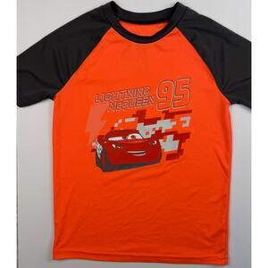 Disney Cars Lightning McQueen 95 Boys Shirt Size 7 Orange Black Athletic Tee